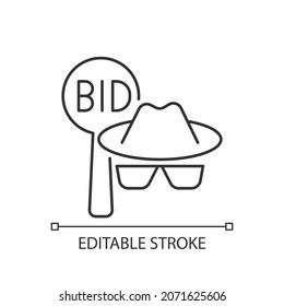 Silent auction linear icon. Fundraising event. Anonymous attendees. Bidding sheet. Thin line customizable illustration. Contour symbol. Vector isolated outline drawing. Editable stroke