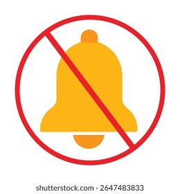 Ícone de sino silencioso no quadrado amarelo. Símbolo de sinal de notificação sem som