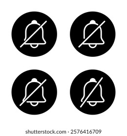 Silent bell icon set collection on black circle. Mute notification sign symbol