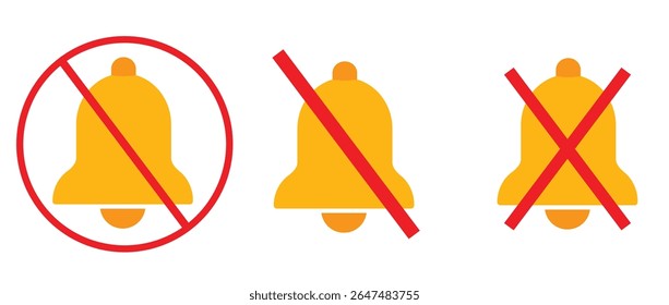 Ícone de sino silencioso definido no quadrado amarelo. Símbolo de sinal de notificação sem som