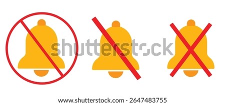 Silent bell icon set on yellow square. Mute notification sign symbol