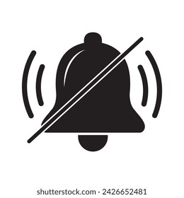 Silent Bell icono, silueta, vector. Icono de Campana de notificación, símbolo. Iconos de timbre e icono de timbre de mensaje, ilustración vectorial.