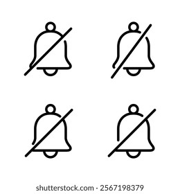 Silent bell outline icon set collection. Mute notification message line sign symbol