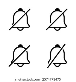 Silent bell outline icon set collection. Mute notification sign symbol