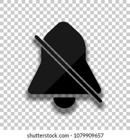 silent bell. simple icon. Black glass icon with soft shadow on transparent background