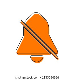 silent bell. simple icon. Isolated icon consisting of black thin contour and orange moved filling on different layers. White background