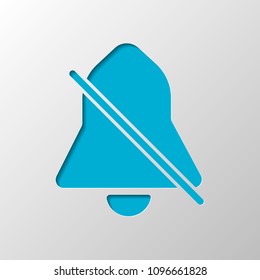 silent bell. simple icon. Paper design. Cutted symbol with shadow