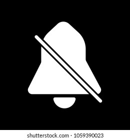 silent bell. simple icon. White icon on black background. Inversion