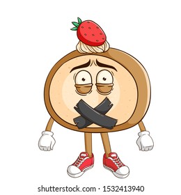 Silent of cake roll cartoon character with duct tape and funny expression