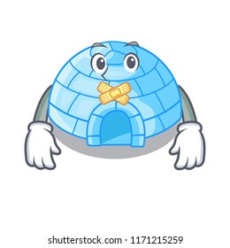Silent cartoon ice house igloo on snowing day