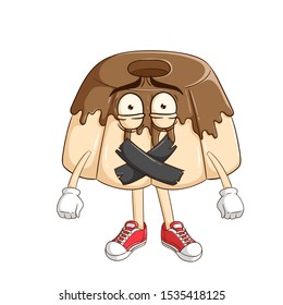Silent of chocolate pudding or jelly cartoon character with duct tape and funny expression
