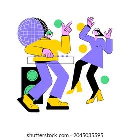 Silent Disco Abstract Concept Vector Illustration. Headphones Party, Quiet Rave Trend, Silent Disco Equipment Rental, Music Listening Experience, Club Event, DJ Set Streaming Abstract Metaphor.