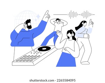 Silent disco abstract concept vector illustration. Headphones party, quiet rave trend, silent disco equipment rental, music listening experience, club event, DJ set streaming abstract metaphor.