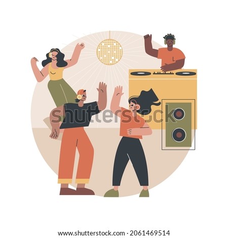 Silent disco abstract concept vector illustration. Headphones party, quiet rave trend, silent disco equipment rental, music listening experience, club event, DJ set streaming abstract metaphor.