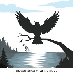 The Silent Flight of the Eagle in Silhouette
