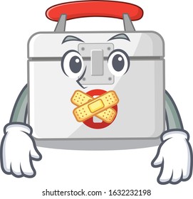 a silent gesture of first aid kit mascot cartoon character design