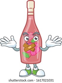 a silent gesture of pink bottle wine mascot cartoon character design