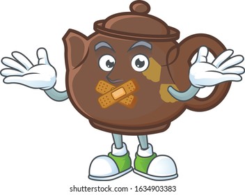 a silent gesture of teapot mascot cartoon character design