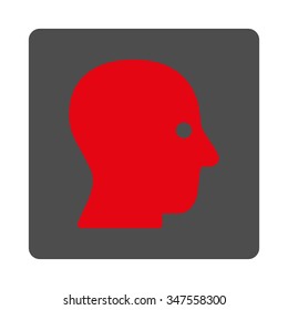 Silent Head vector icon. Style is flat rounded square silver button with red symbol, white background.