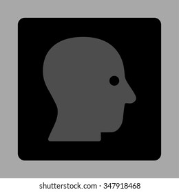 Silent Head vector icon. Style is flat rounded square button, gray and black colors, silver background.