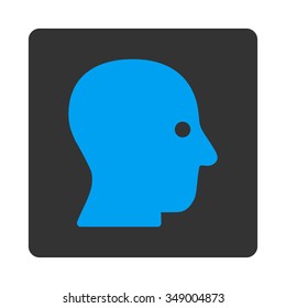 Silent Head vector icon. Style is flat rounded square button, blue and gray colors, white background.