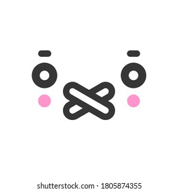 Silent kawaii cute emotion face, emoticon vector icon. Characters and emoji cartoon design