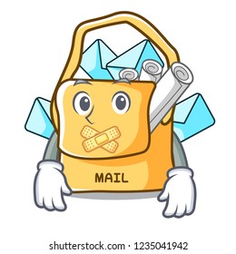 Silent mail bag character on table front
