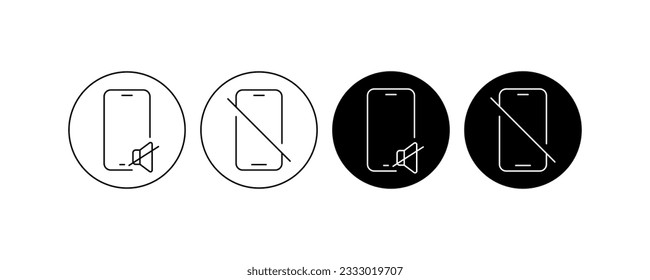 Silent mode. Flat, black, switch the phone to silent mode, turn off the sound. Vector icons