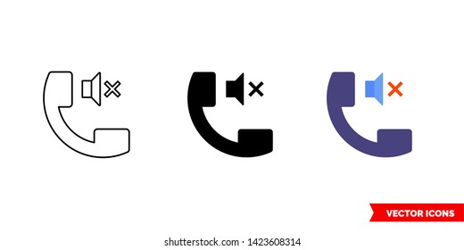 Silent mode icon of 3 types: color, black and white, outline. Isolated vector sign symbol.
