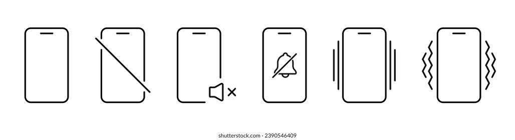 Silent mode icon. Mute, silent, vibration smartphone mode. Silent mode vector icons collection. EPS 10