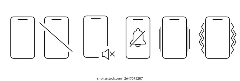 Silent mode icon. Mute, silent, vibration smartphone mode. Silent mode vector icons collection.