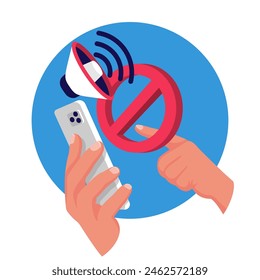 Silent mode on the phone. Smartphone without sound. Phone in hand. Vector illustration flat design. Isolated on a white background.