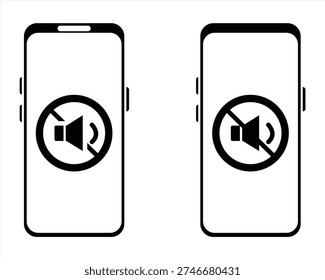 Silent mode phone icon on circle line. Mute smartphone sign symbol