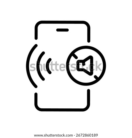 Silent mode, silence mobile phone outline icon. No sound cellphone symbol. Vector simple line sign isolated on white background.