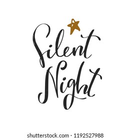 Silent night. Christmas and New Year calligraphy phrase made in vector. Handwritten Christmas lettering for posters, postcards, etc.