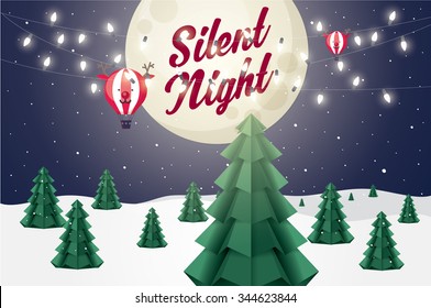 silent night/ christmas tree/ christmas scene vector/illustration