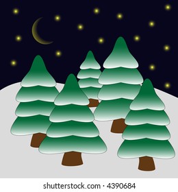 Silent night with christmas trees in  snow