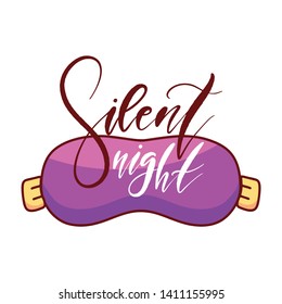 Silent night. Hand drawn lettering quote about sleep. Hand drawn lettering background. Hand drawn quote. Black phrase isolated on white background. Vector illustration.