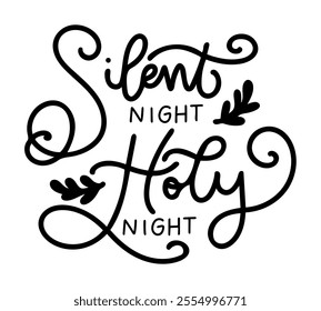 silent night holy night merry christmas black vector graphic design and cut file