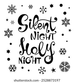 Silent night holy night vector text Calligraphic Lettering design card template. Creative typography for Holiday Greeting Gift Poster. Calligraphy Font style Banner.