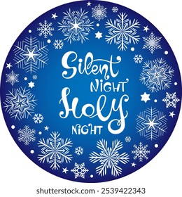 Silent night holy night vector text Calligraphic Lettering design card template. Creative typography for Holiday Greeting Gift Poster. Calligraphy Font style Banner.