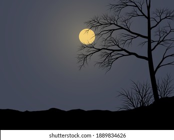 Silent night with tree and moonlight