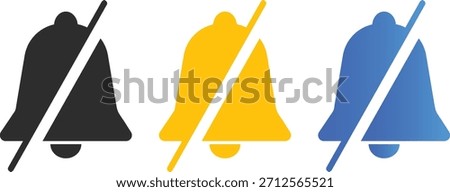 silent notification bell icon. Mute alarm symbols. Do Not Disturb and warning status signs. Alert muted graphic design
