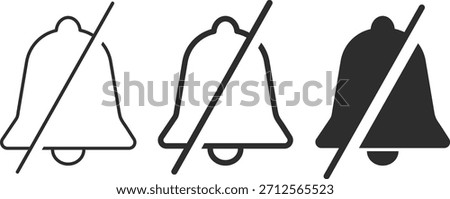 silent notification bell icon. Mute alarm symbols. Do Not Disturb and warning status signs. Alert muted graphic design
