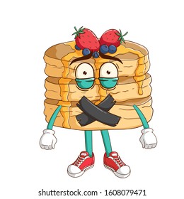 Silent of pancake cartoon character with duct tape and funny expression