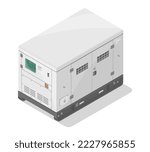 silent power generators cupboard box engine motor isometric for industry and construction equipment white isolated