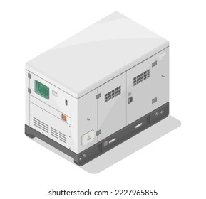 silent power generators cupboard box engine motor isometric for industry and construction equipment white isolated