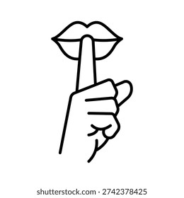 Silent and quite zone sign. Please do quite icon. Woman lips with finger showing silence sign. Do not disturb can be used for library infographic symbol. Vector illustration. 