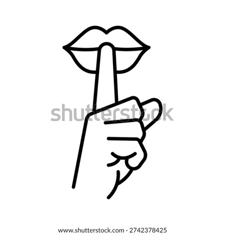 Silent and quite zone sign. Please do quite icon. Woman lips with finger showing silence sign. Do not disturb can be used for library infographic symbol. Vector illustration. 