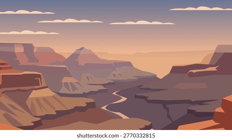 Silent Ravines Beneath Endless Copper Skies Flat Design